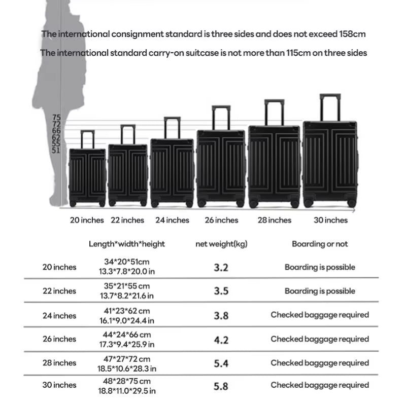 100% Aluminium-Magnesium Trolley Luggage – Sleek & Sturdy Carry-On Suitcase