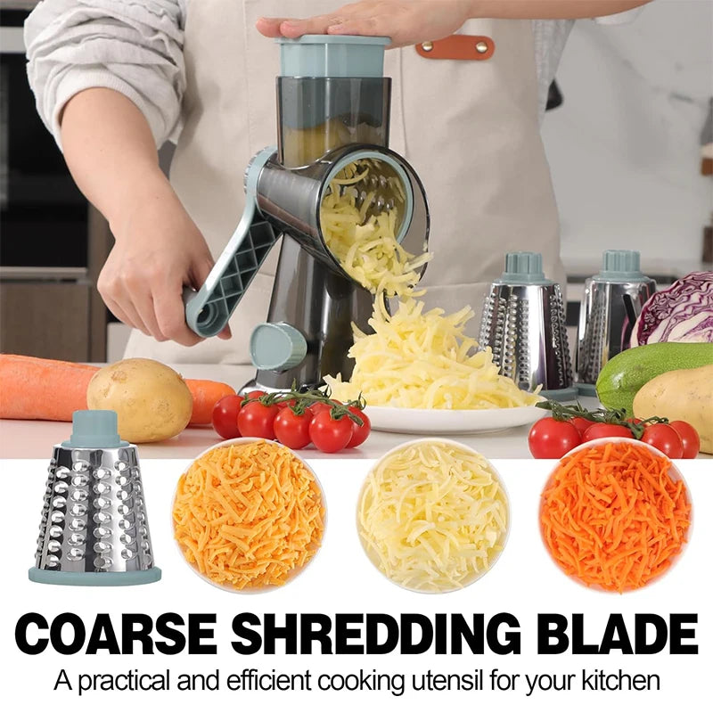 LMETJMA 3-in-1 Rotary Cheese Grater & Vegetable Slicer – Versatile Manual Shredder for Cheese, Nuts, and Veggies