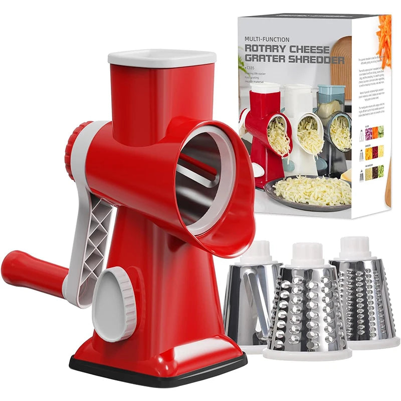 LMETJMA 3-in-1 Rotary Cheese Grater & Vegetable Slicer – Versatile Manual Shredder for Cheese, Nuts, and Veggies