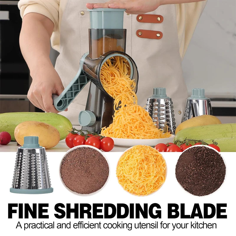 LMETJMA 3-in-1 Rotary Cheese Grater & Vegetable Slicer – Versatile Manual Shredder for Cheese, Nuts, and Veggies