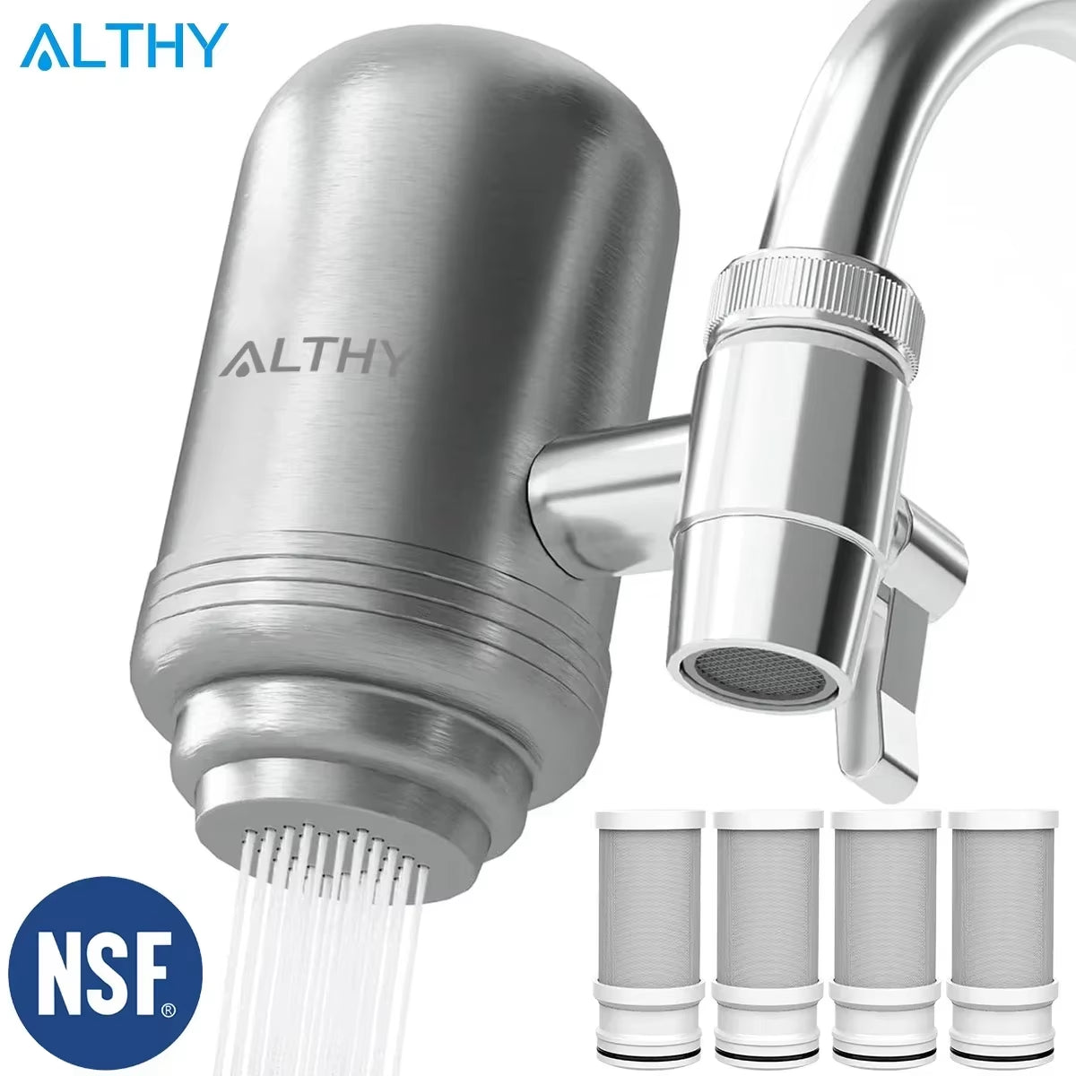 Stainless Steel Water Filter Faucet – NSF Certified Tap Purifier for Lead, Chlorine, and Better Taste