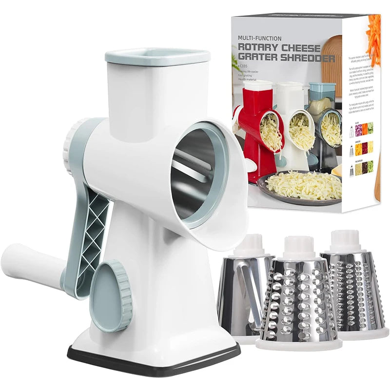 LMETJMA 3-in-1 Rotary Cheese Grater & Vegetable Slicer – Versatile Manual Shredder for Cheese, Nuts, and Veggies