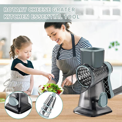 LMETJMA 3-in-1 Rotary Cheese Grater & Vegetable Slicer – Versatile Manual Shredder for Cheese, Nuts, and Veggies