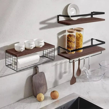 Floating Shelves with Wire Storage Basket Bathroom Shelves over Toilet with Protective Metal Guardrail Multifunction Shelves